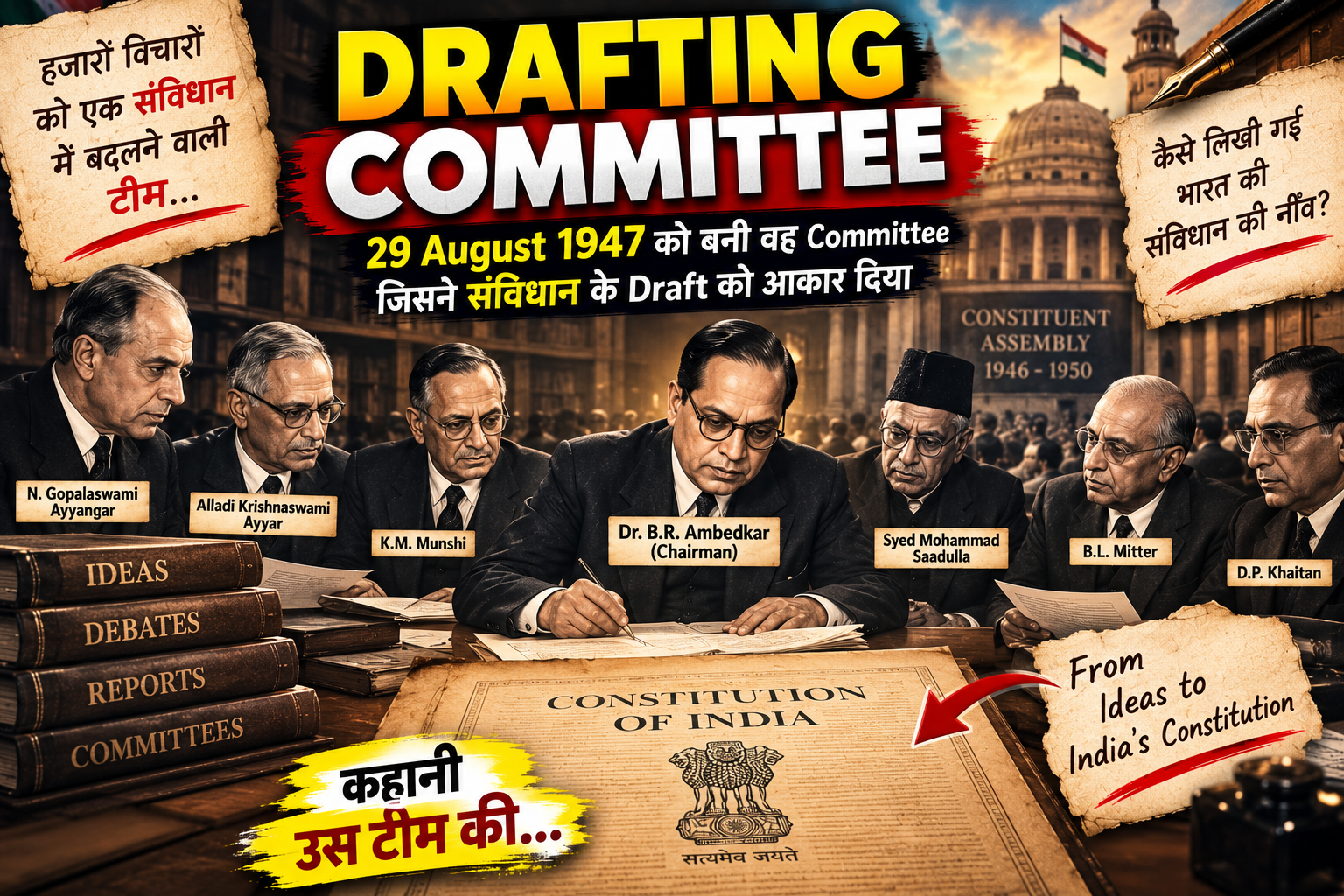 29 August 1947 को बनी वह Committee जिसने संविधान के Draft को आकार दिया