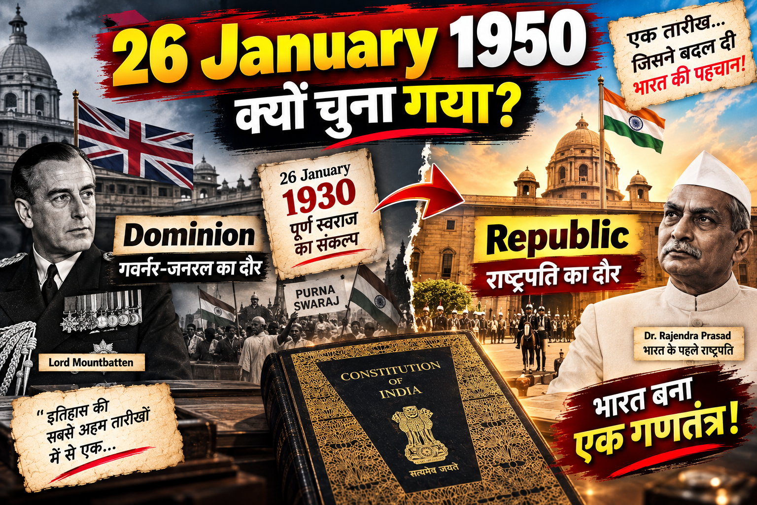 26 January 1950 क्यों चुना गया? जिस दिन भारत Dominion से Republic बना और Governor-General की जगह President आया