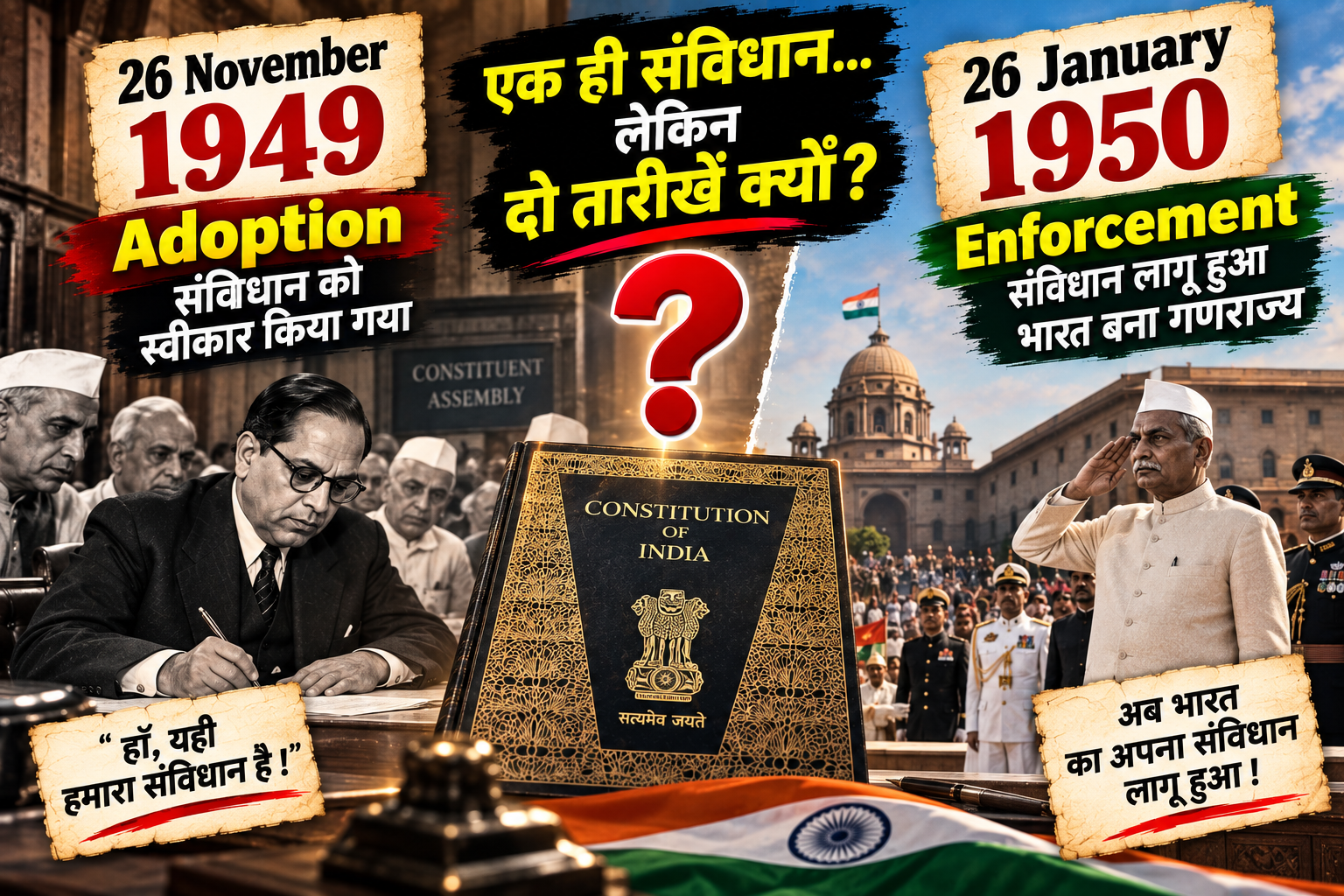26 November 1949 vs 26 January 1950 में क्या अंतर था? दोनों Dates का Constitutional Significance आसान भाषा में