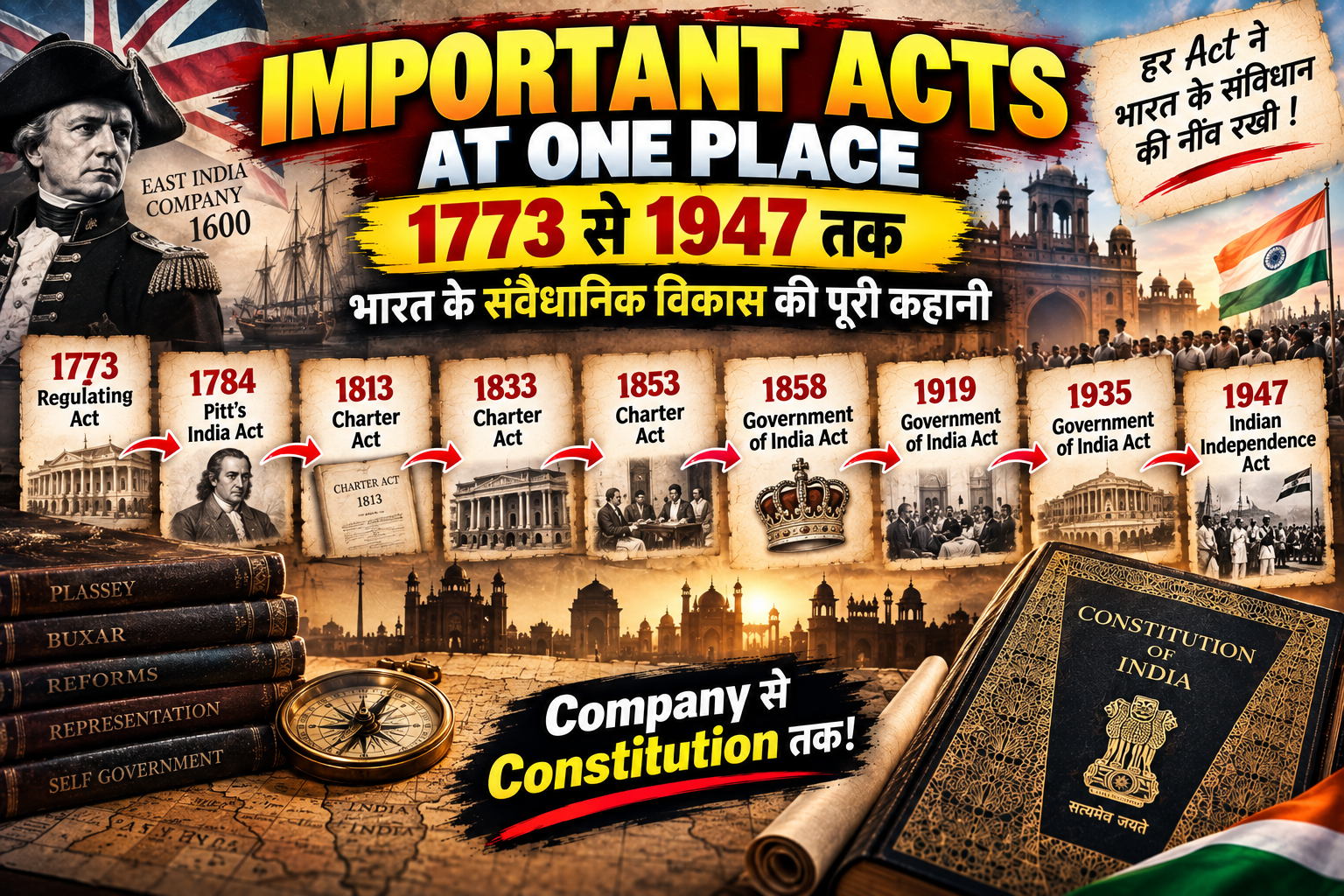 Important Acts at One Place || 1773 से 1947 तक भारत के Constitutional Development की पूरी कहानी