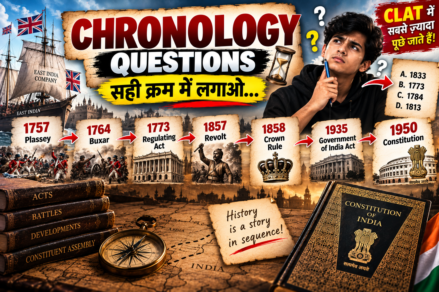 😱 CLAT Chronology Master Trick: 1757 से 1950 तक की पूरी History सिर्फ 1 Timeline में!