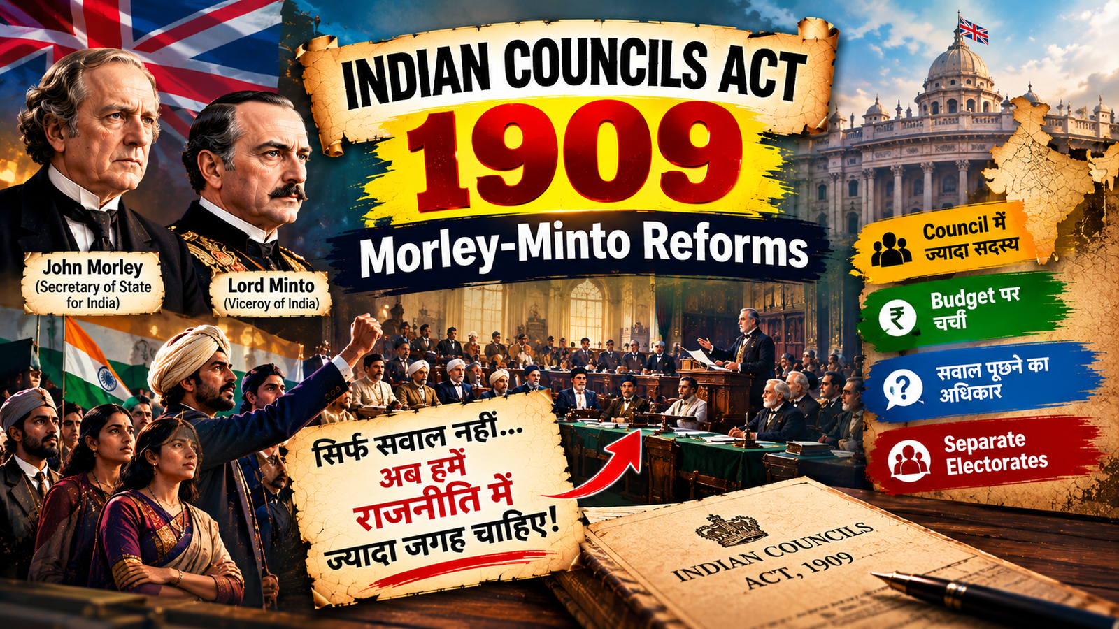 🇮🇳 Indian Councils Act, 1909 — Morley-Minto Reforms