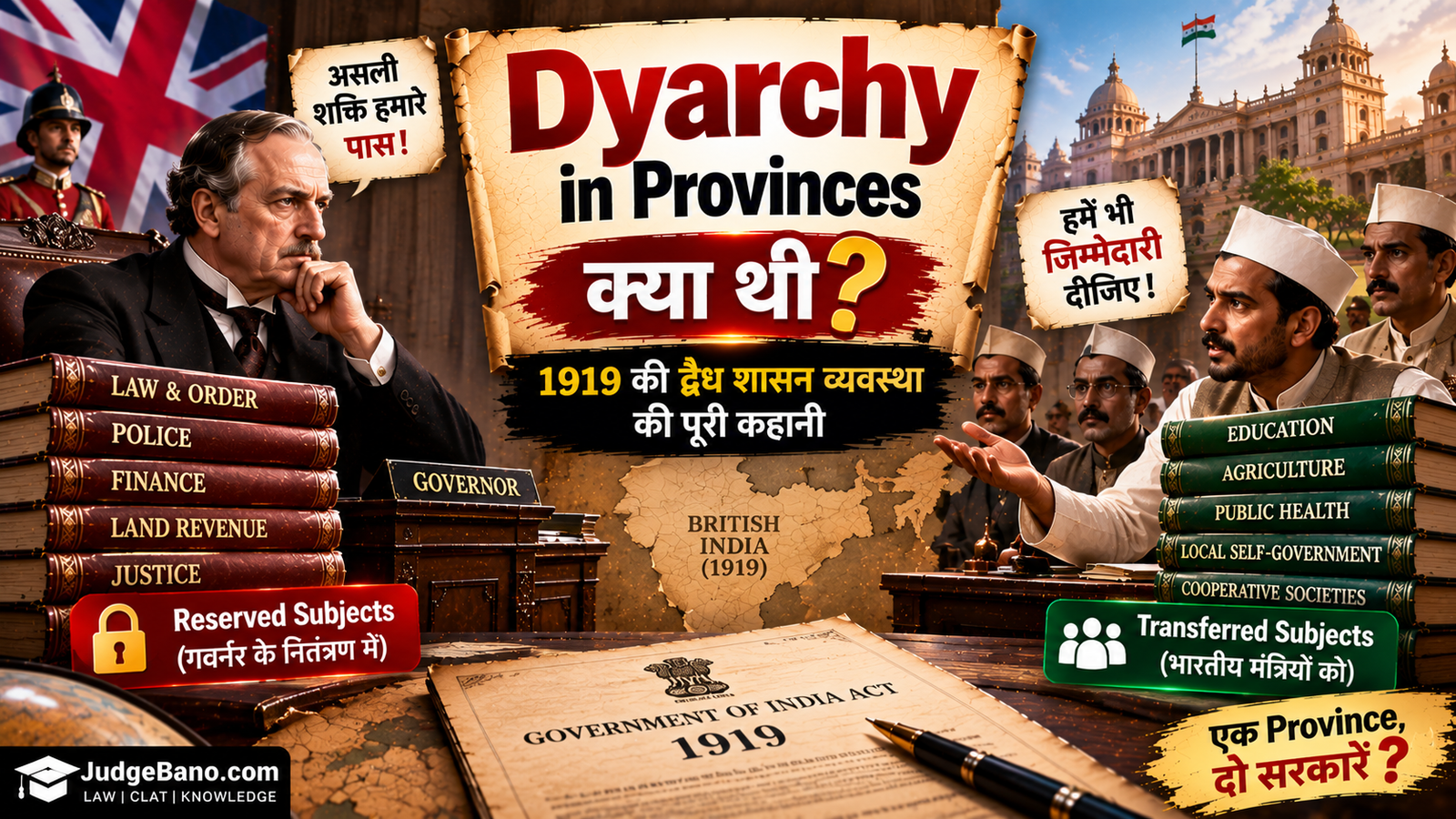 1919 की द्वैध शासन व्यवस्था की पूरी कहानी — Reserved, Transferred Subjects और Governor की Power