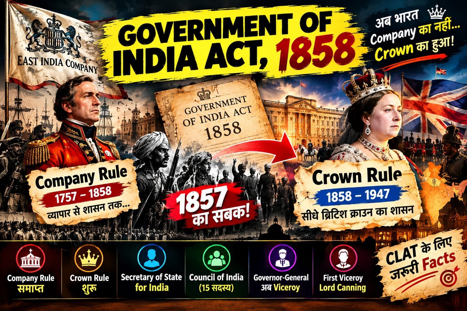 Government of India Act, 1858: जब East India Company की कहानी खत्म हुई और Crown Rule { British sarkar ka rule } शुरू हुआ