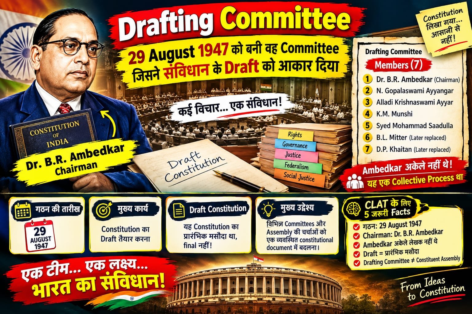 29 August 1947 को बनी वह Committee जिसने संविधान के Draft को आकार दिया