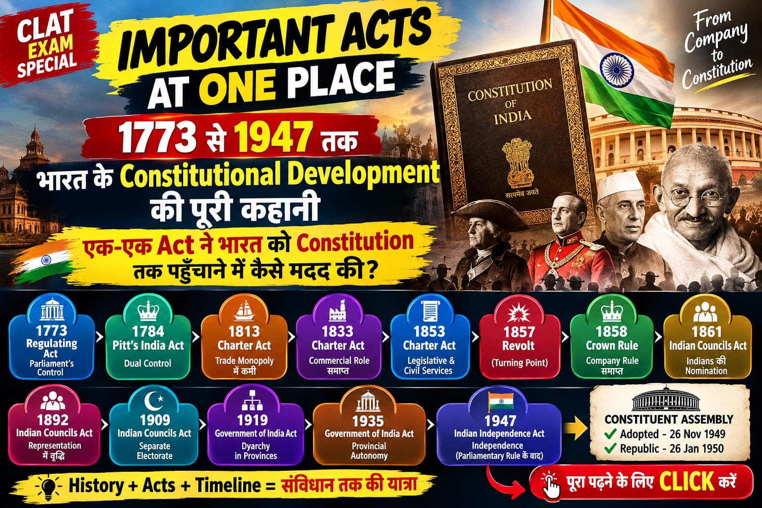 Important Acts at One Place || 1773 से 1947 तक भारत के Constitutional Development की पूरी कहानी