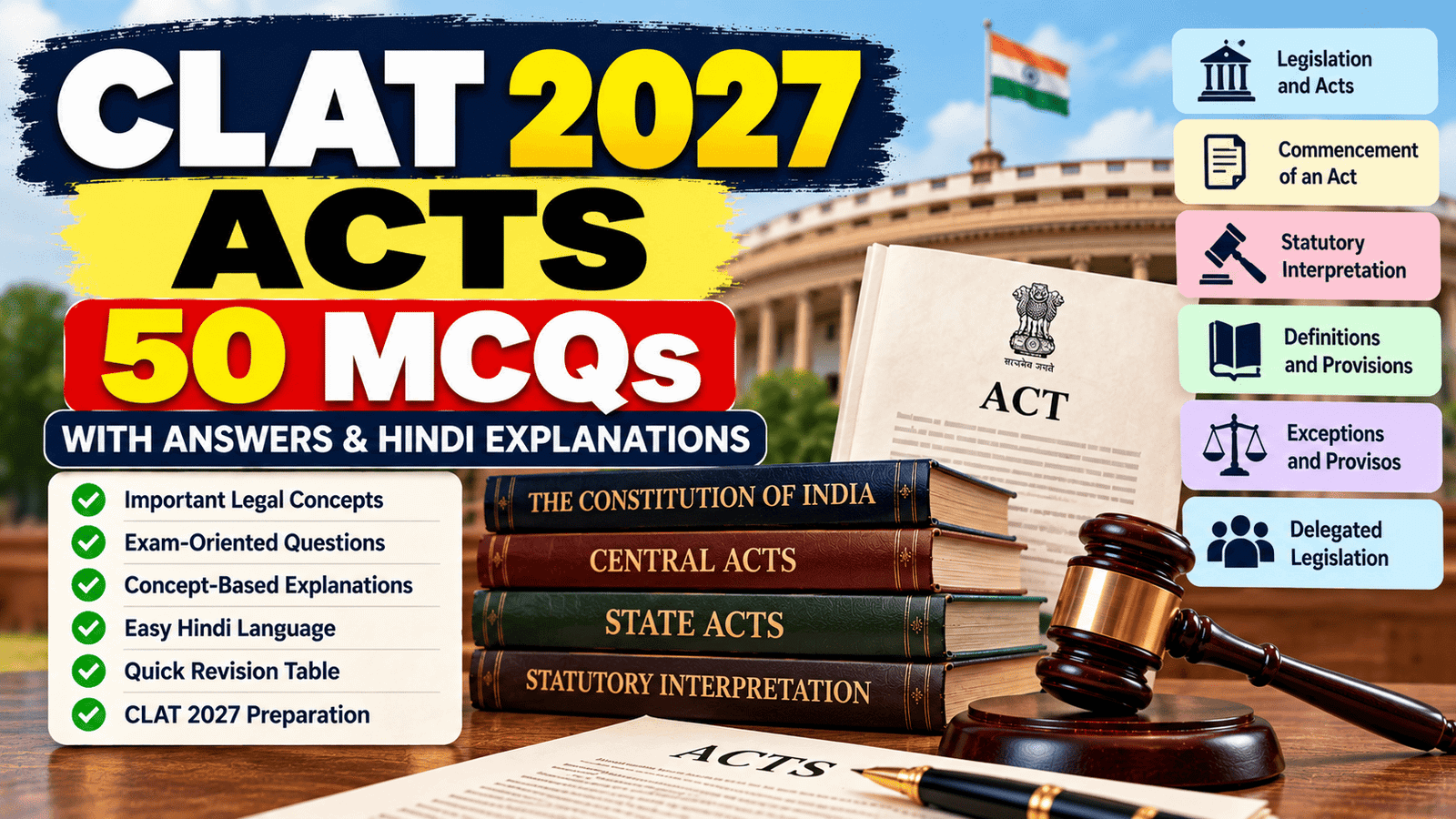CLAT 2027 Acts Questions 50 MCQs with Answers
