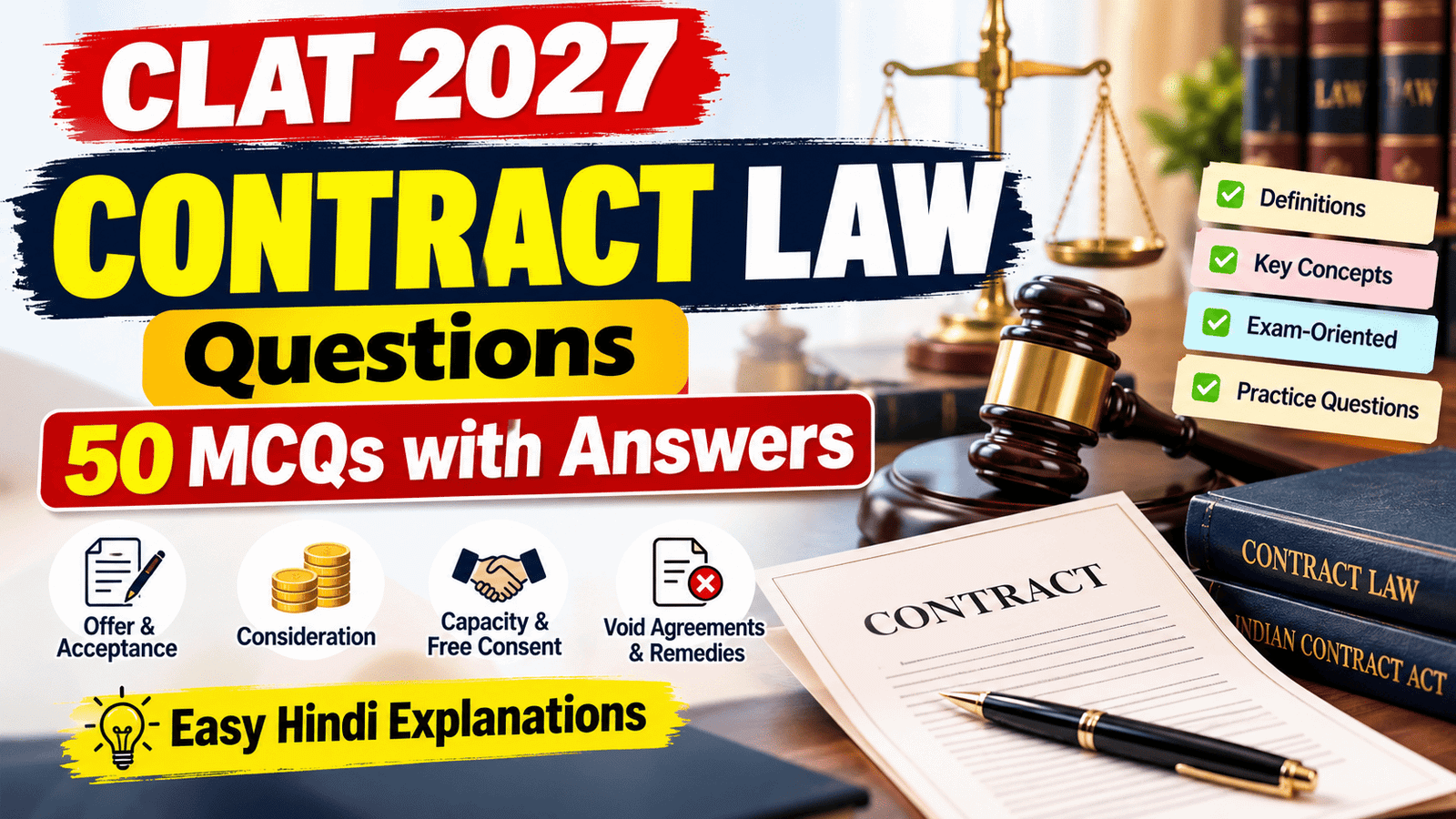 CHAPTER 3 || CLAT Contract Law Questions 2027: 50 MCQs with Answers & Explanations