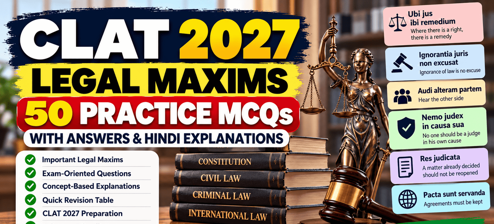chapter 6 || CLAT 2027 || Legal Maxims Questions: 50 MCQs with Answers & Hindi Explanations