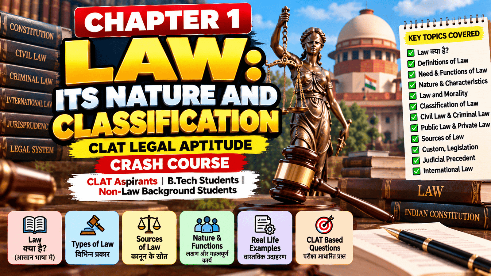CHAPTER 1 — LAW: ITS NATURE AND CLASSIFICATION || CLAT LEGAL APTITUDE CRASH COURSE