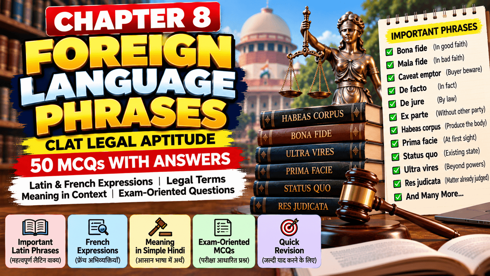 CHAPTER 8 — FOREIGN LANGUAGE PHRASES || CLAT Practice Question Bank — 50 Exam-Oriented Questions