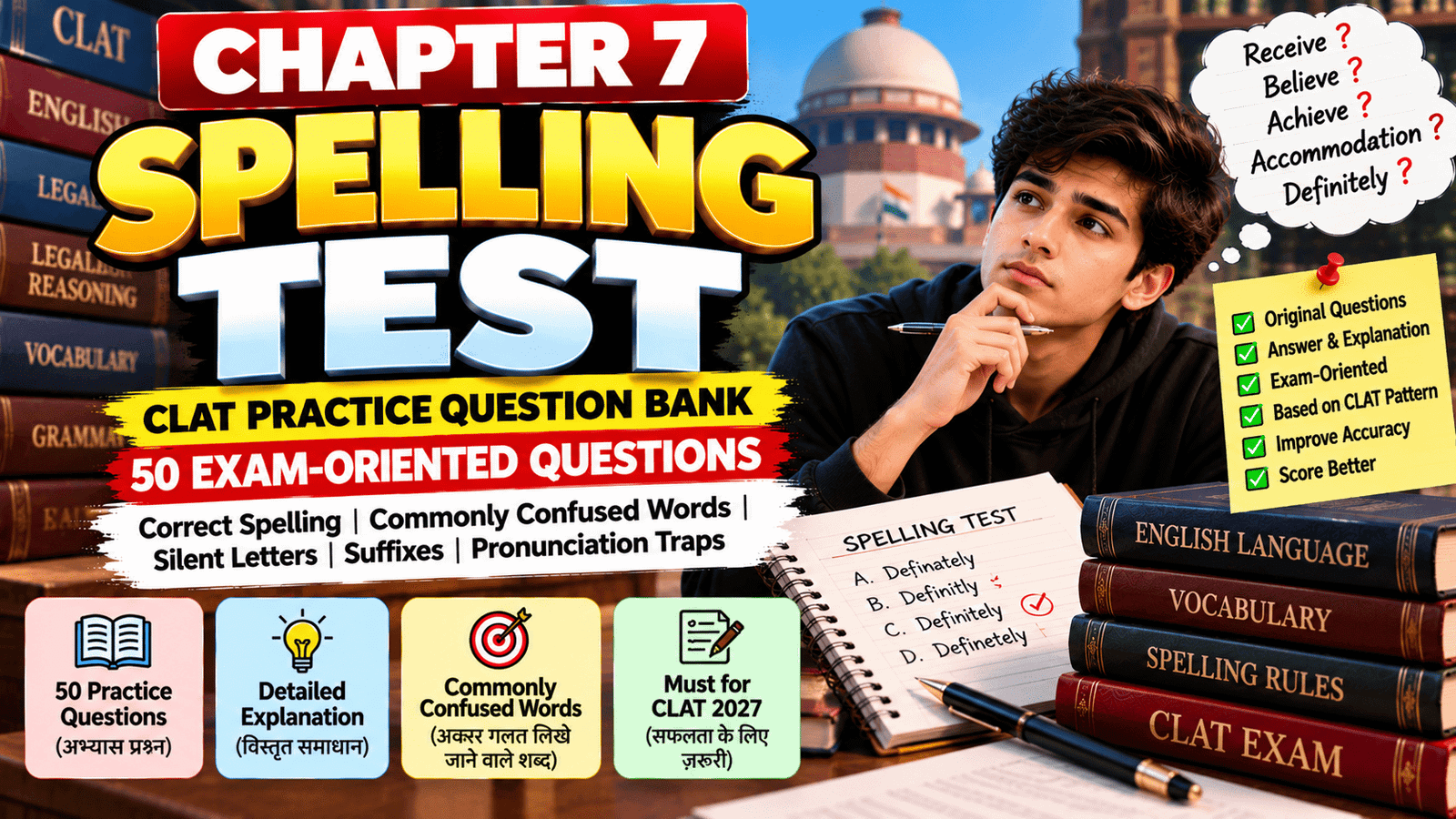 CHAPTER 7 — SPELLING TEST CLAT Practice Question Bank — 50 Exam-Oriented Questions