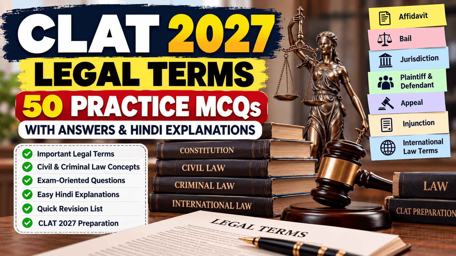 CLAT 2027 Legal Terms Questions: 50 MCQs with Answers